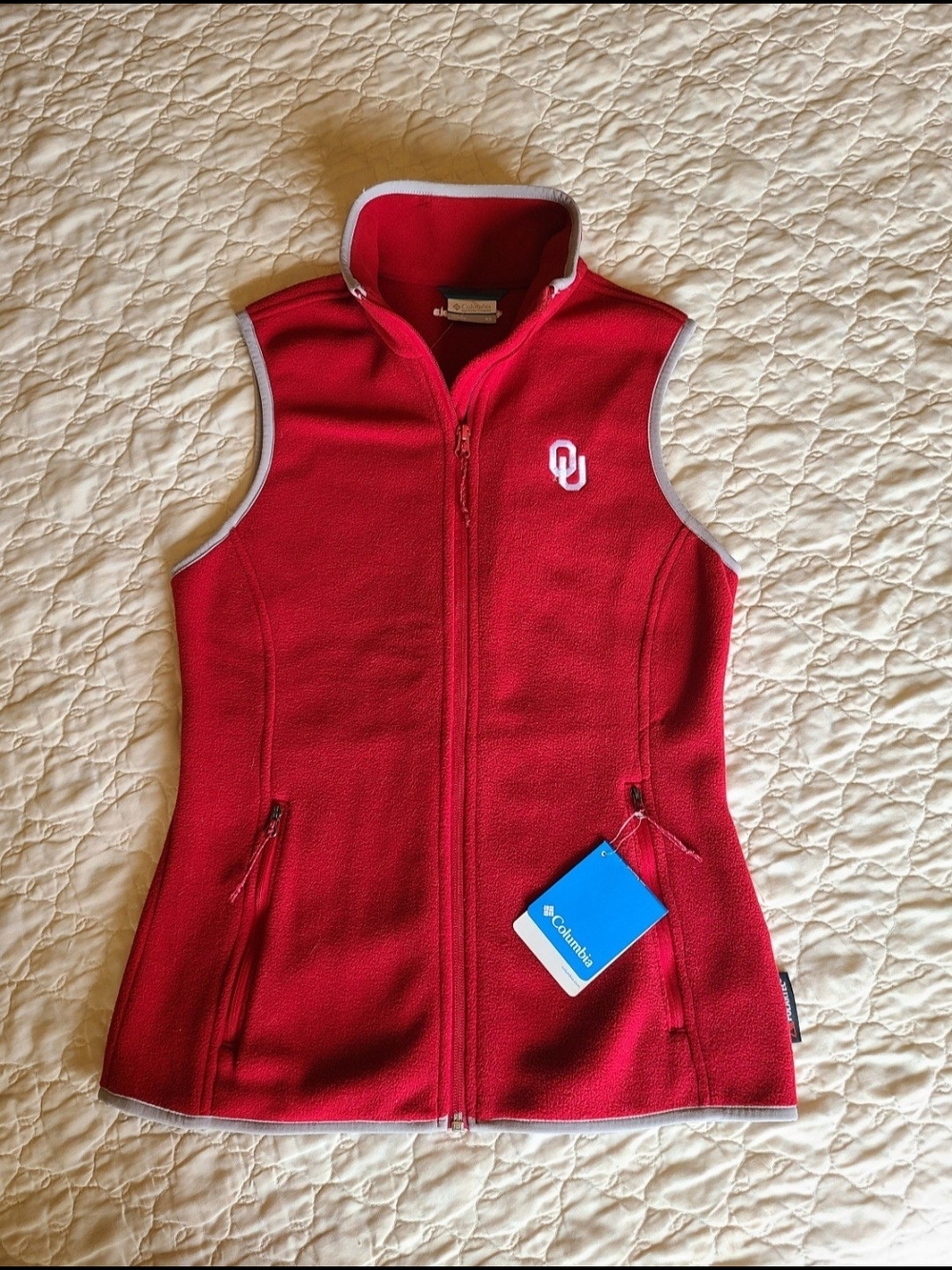 Columbia Women's Red Fleece Vest - OU Embroidered